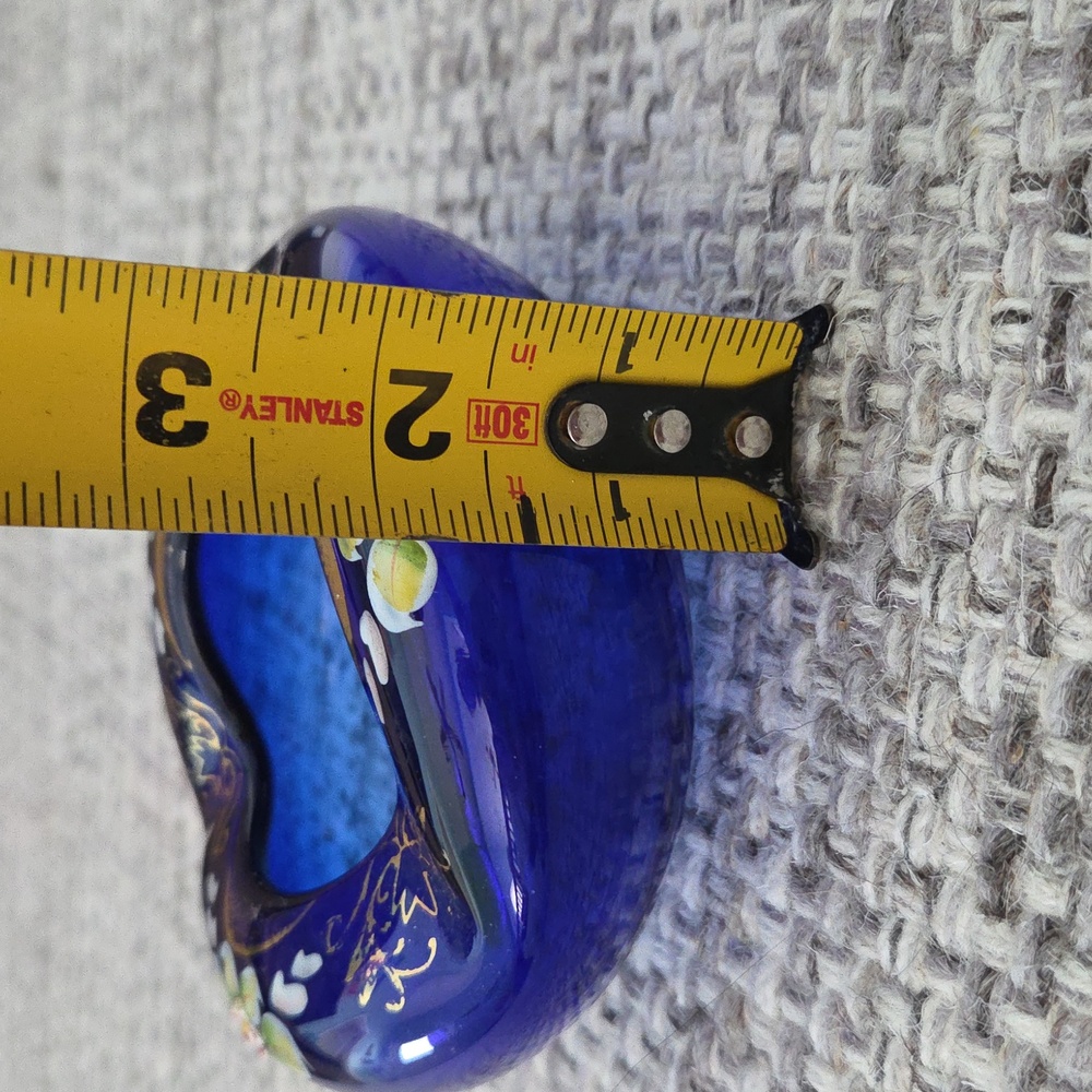 Hand-Painted Floral Cobalt Blue Glass Trinket Dish/Bowl/Ashtray Czech - Picture 9 of 13